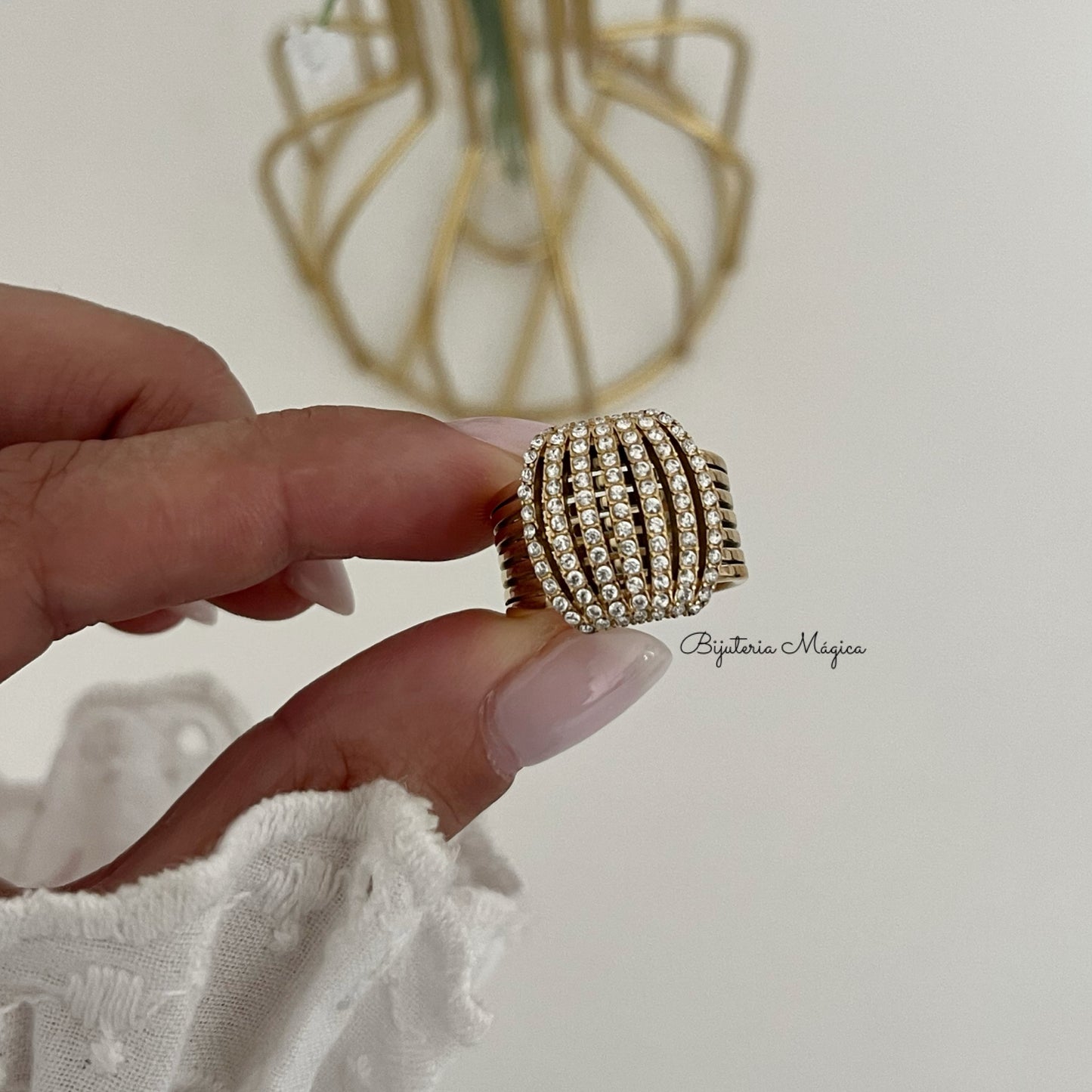 Oval Studded Luxury Ring in Stainless Steel
