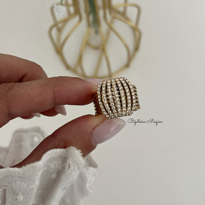 Oval Studded Luxury Ring in Stainless Steel
