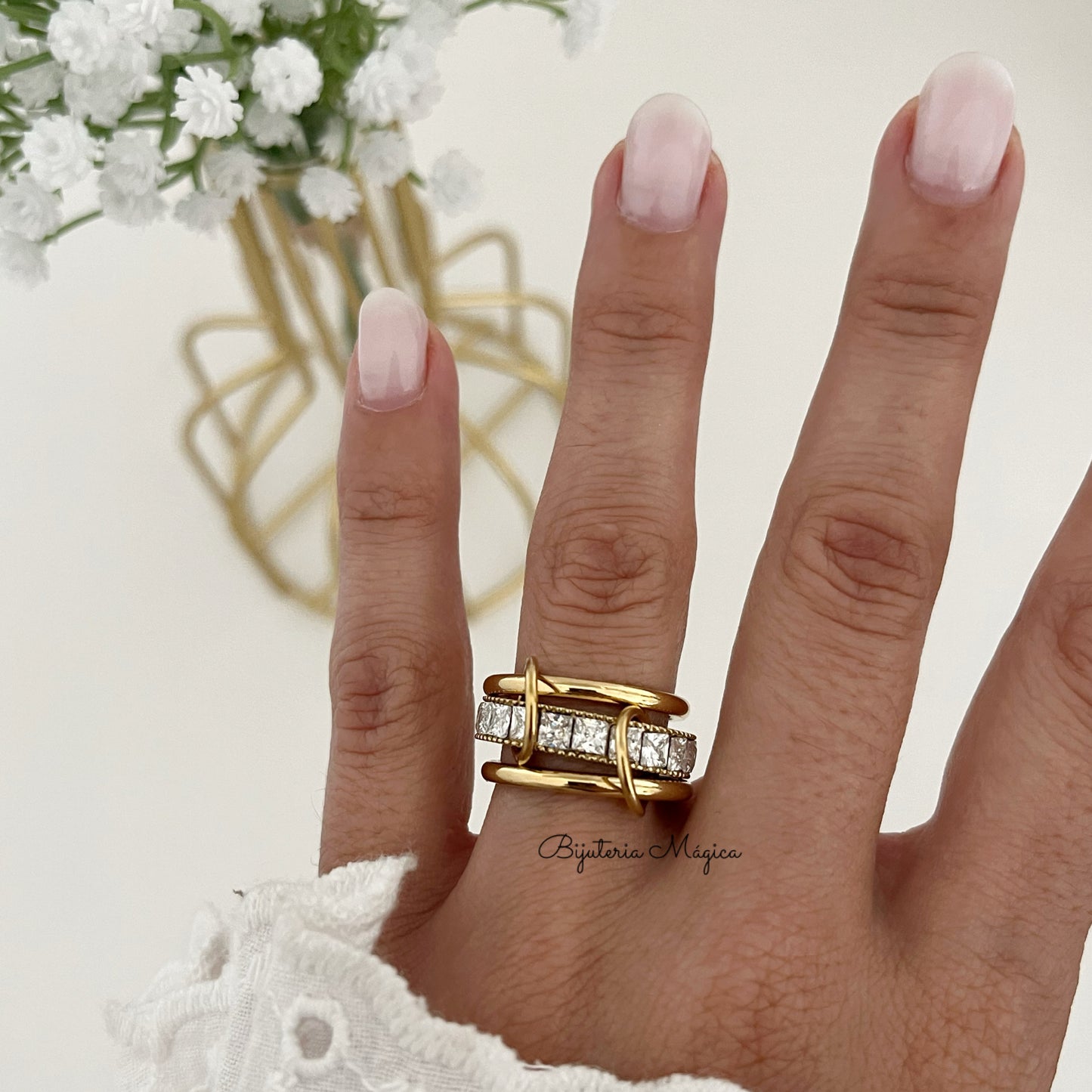 Anel Pérolas Elegance em Aço Inoxidável