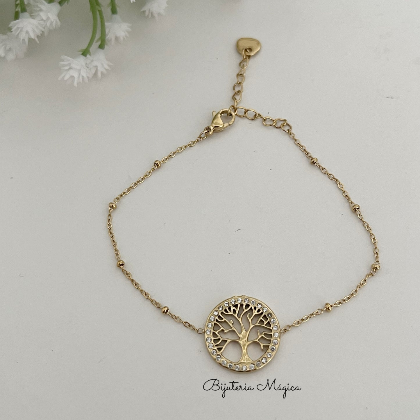 Pulseira Árvore da Vida Brilhante em Aço Inoxidável