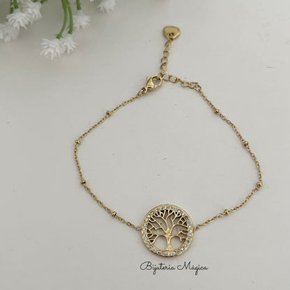 Pulseira Árvore da Vida Brilhante em Aço Inoxidável