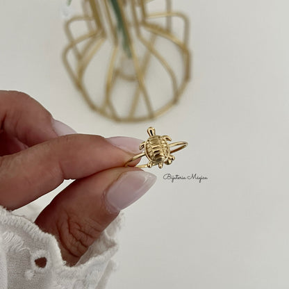 Anel Ajustável Tartaruga Dourada em Aço Inoxidável