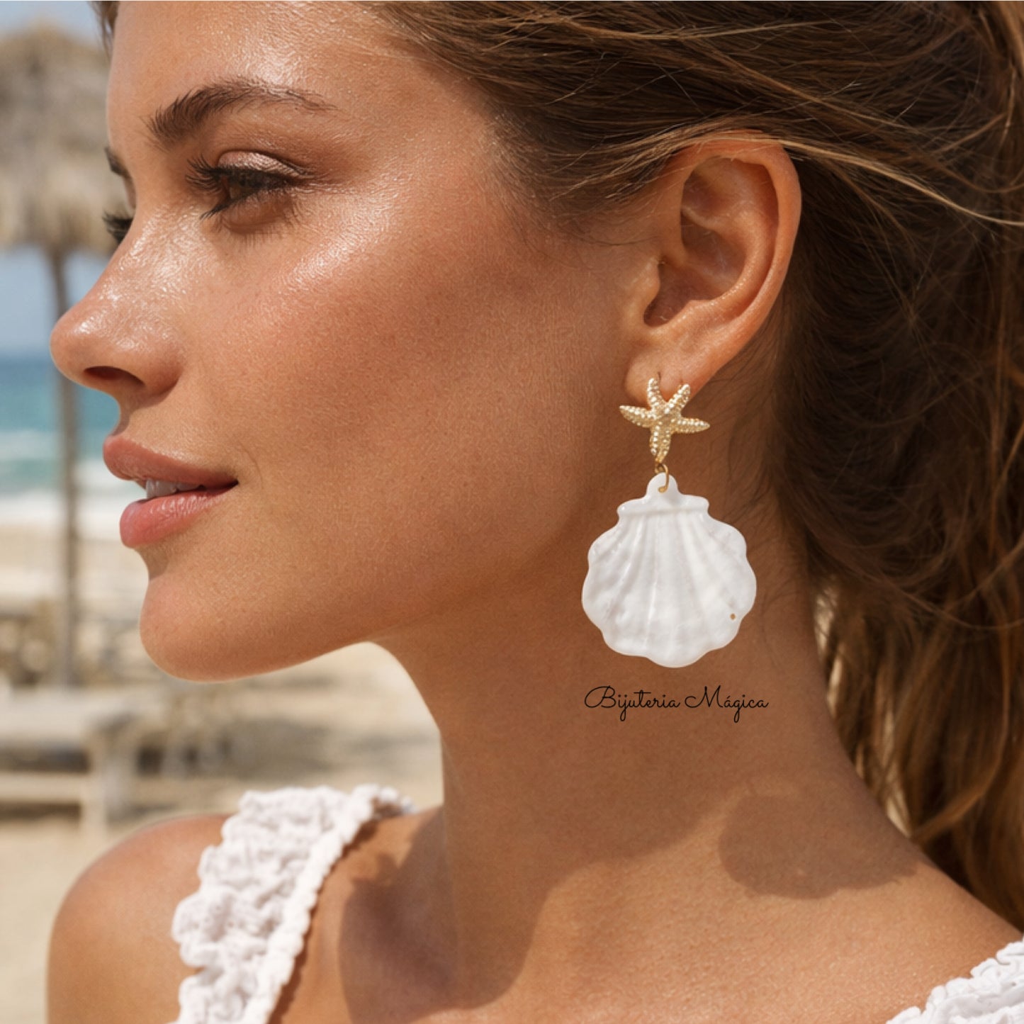 Stainless Steel Starfish & Mother-of-Pearl Shell Earrings