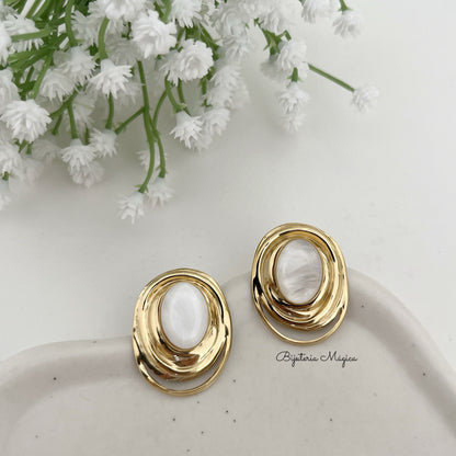 Elegance Gold Mother-of-Pearl Stainless Steel Earrings