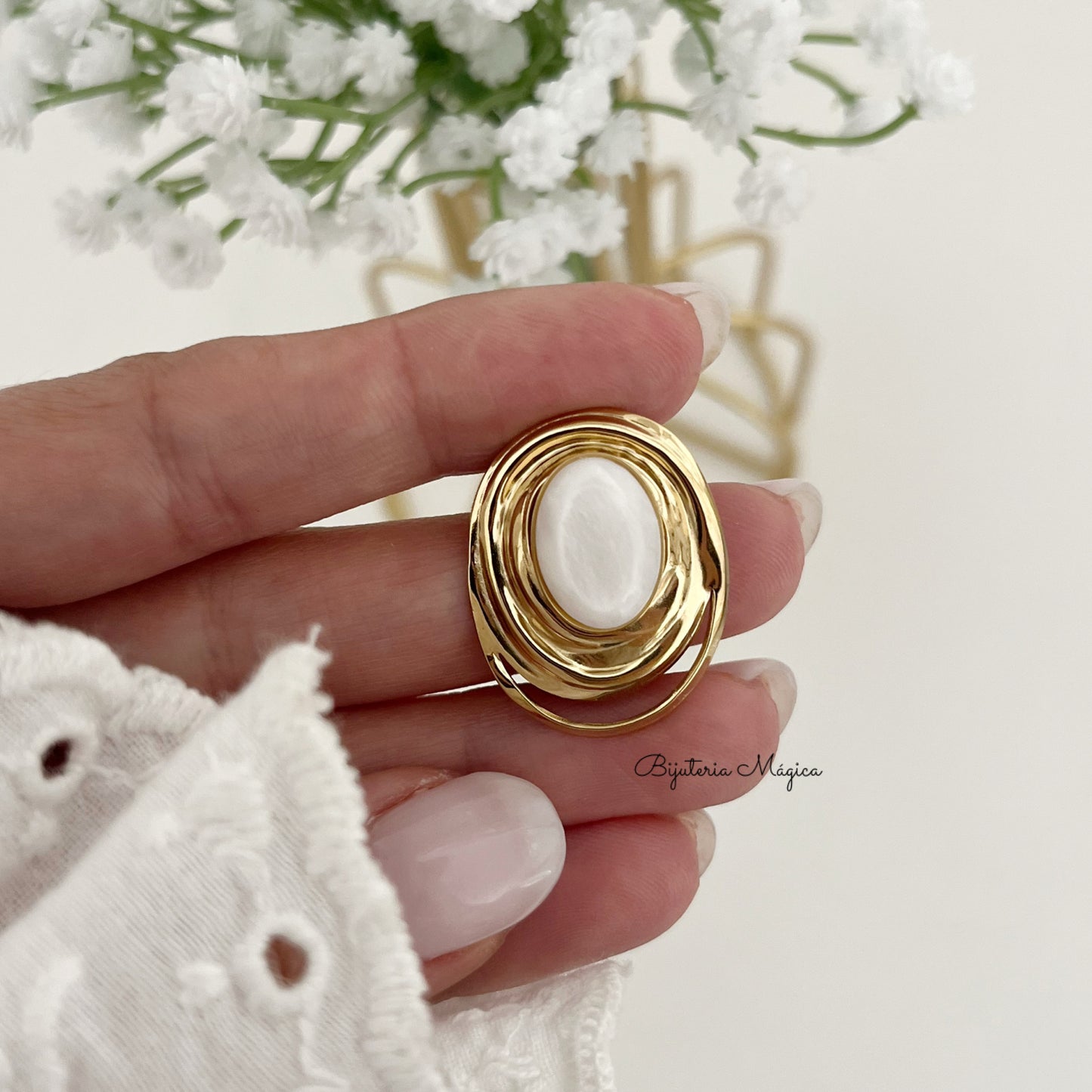 Elegance Gold Mother-of-Pearl Stainless Steel Earrings