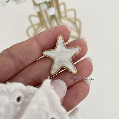 Brincos Estrela Madrepérola em Aço Inoxidável