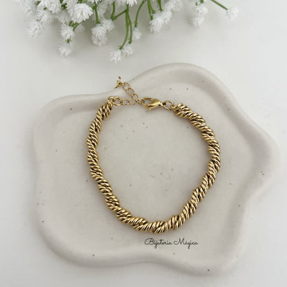 Pulseira Elegance Malha Dourada em Aço Inoxidável