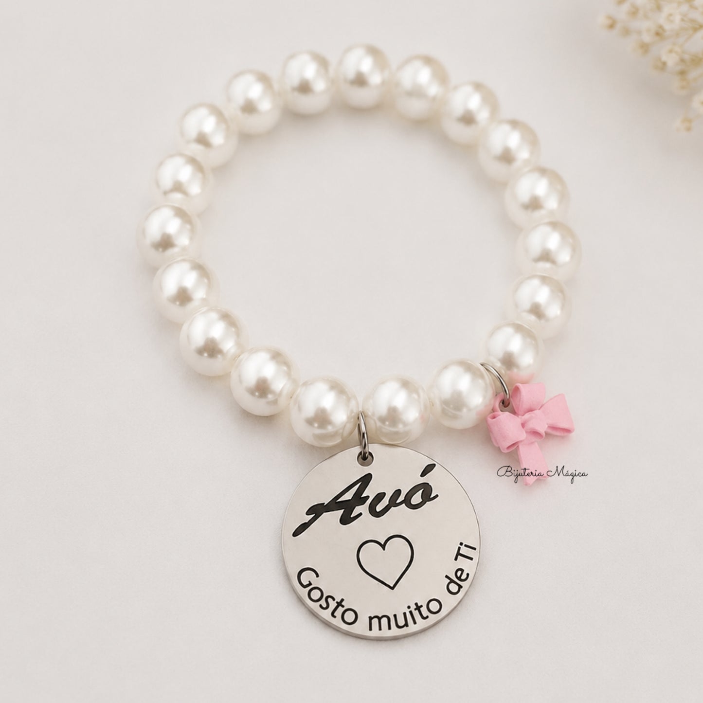Pulseira Elástica de Pérolas Avó – Medalha 20 mm