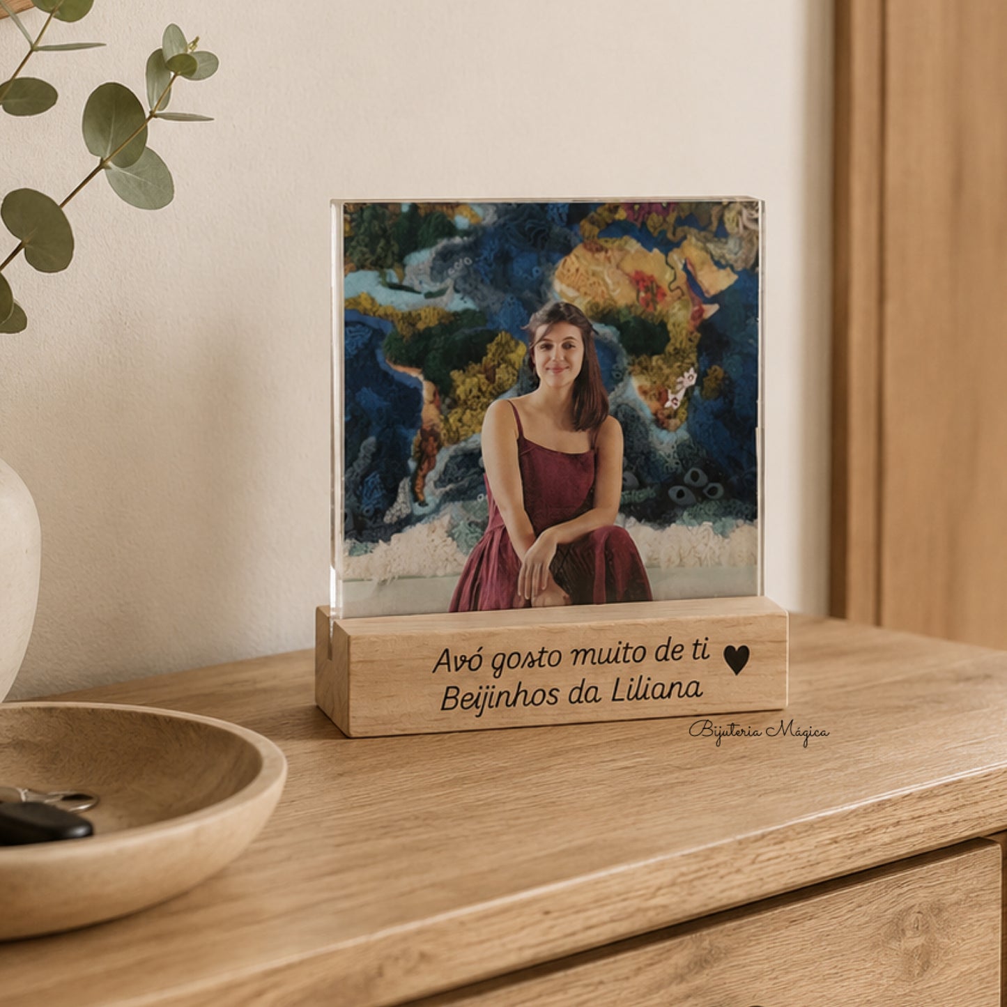 Moldura em Vidro 10×10 cm com Base Personalizada