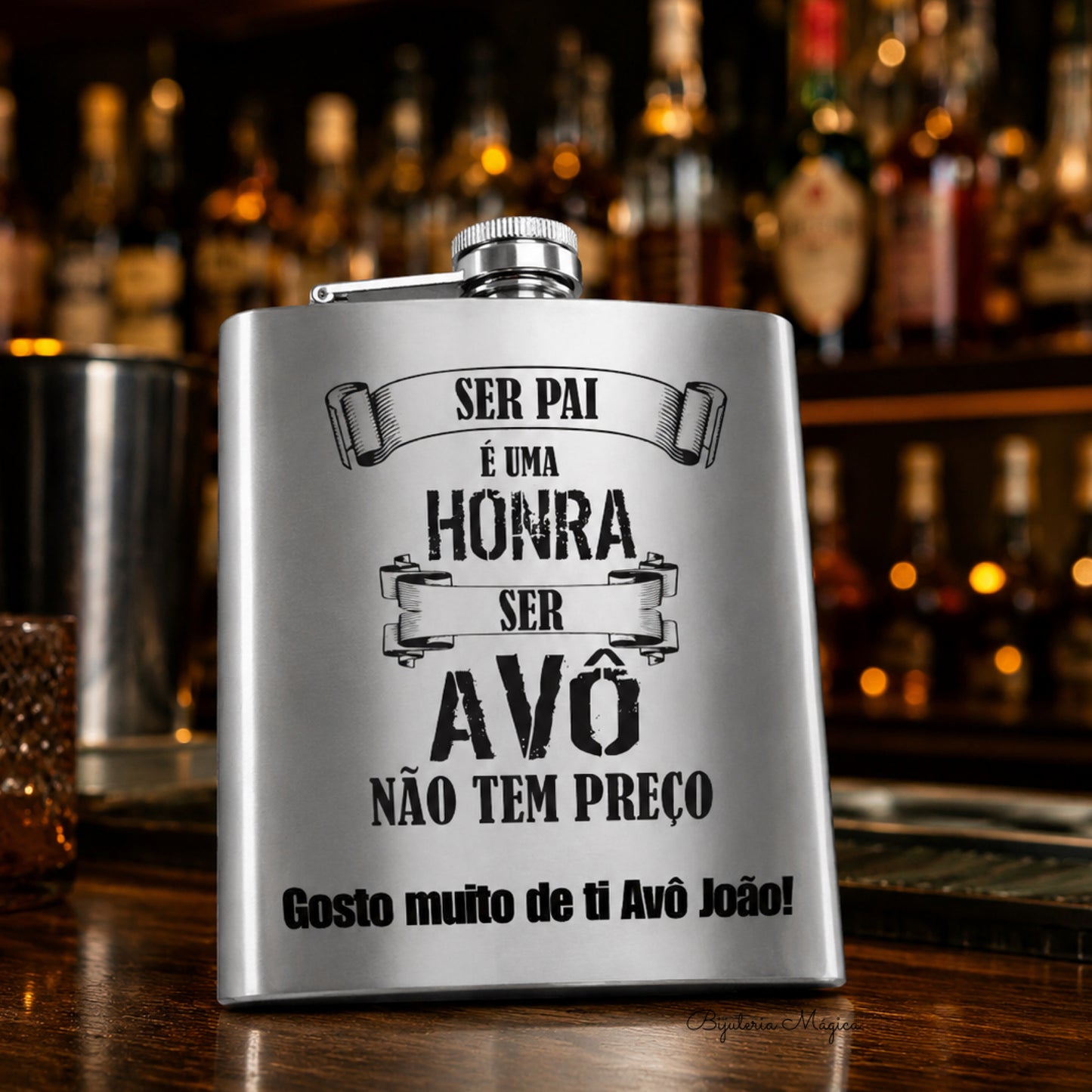 Garrafa de Bolso Personalizada em Aço Inoxidável