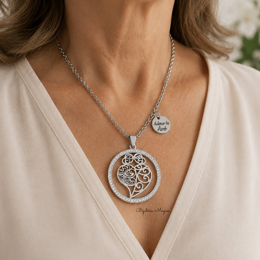 Colar em Aço com Coração de Viana e Medalha “Adoro-te Avó”