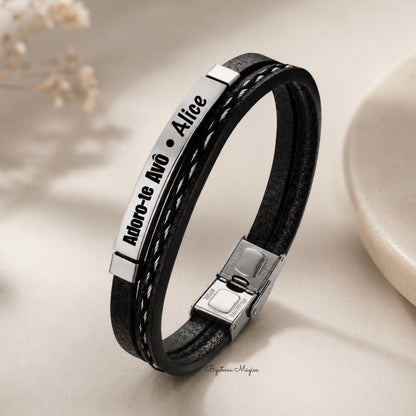 Pulseira para Homem Personalizada em Aço e Pele Sintética