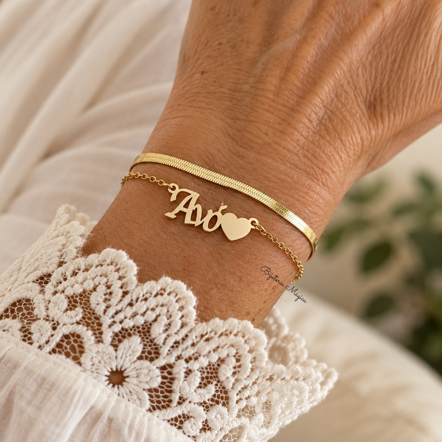 Pulseira Dupla em Aço com “Avó” e Coração