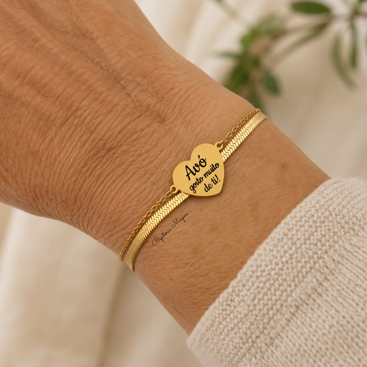 Pulseira Dupla em Aço com Coração “Avó” Personalizado