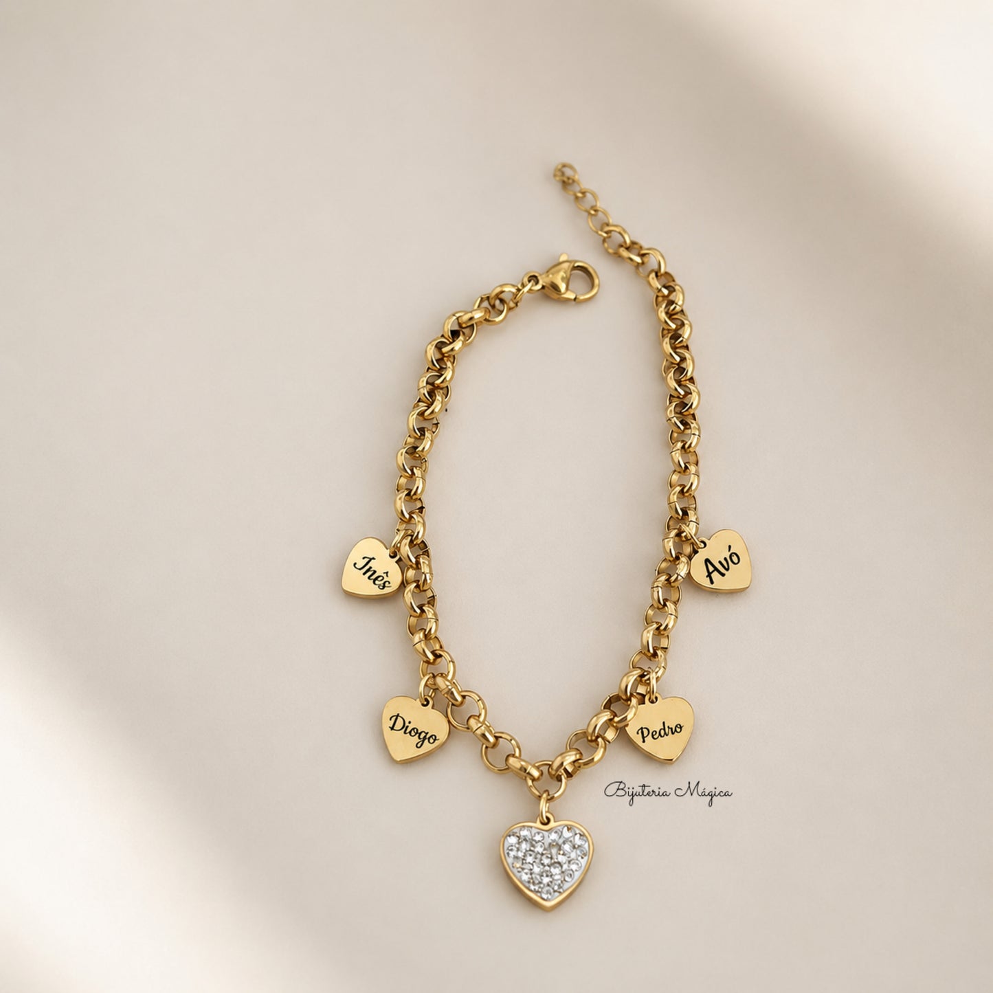 Pulseira Personalizada com Corações em Aço Inoxidável