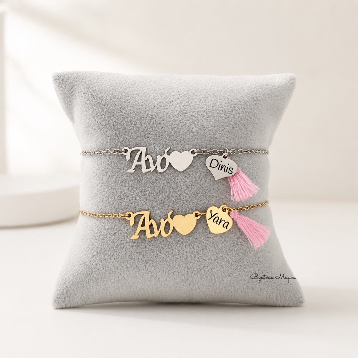Pulseira Personalizada Avó com Coração e Nome em Aço Inoxidável