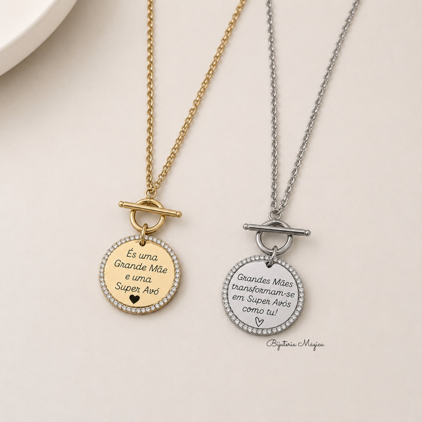 Colar Personalizado com Medalha e Zircónias em Aço Inoxidável