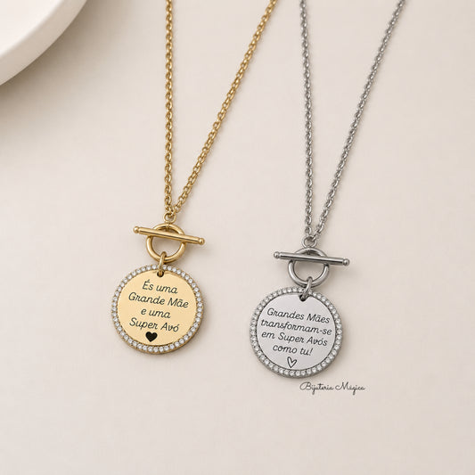 Colar Personalizado com Medalha e Zircónias em Aço Inoxidável