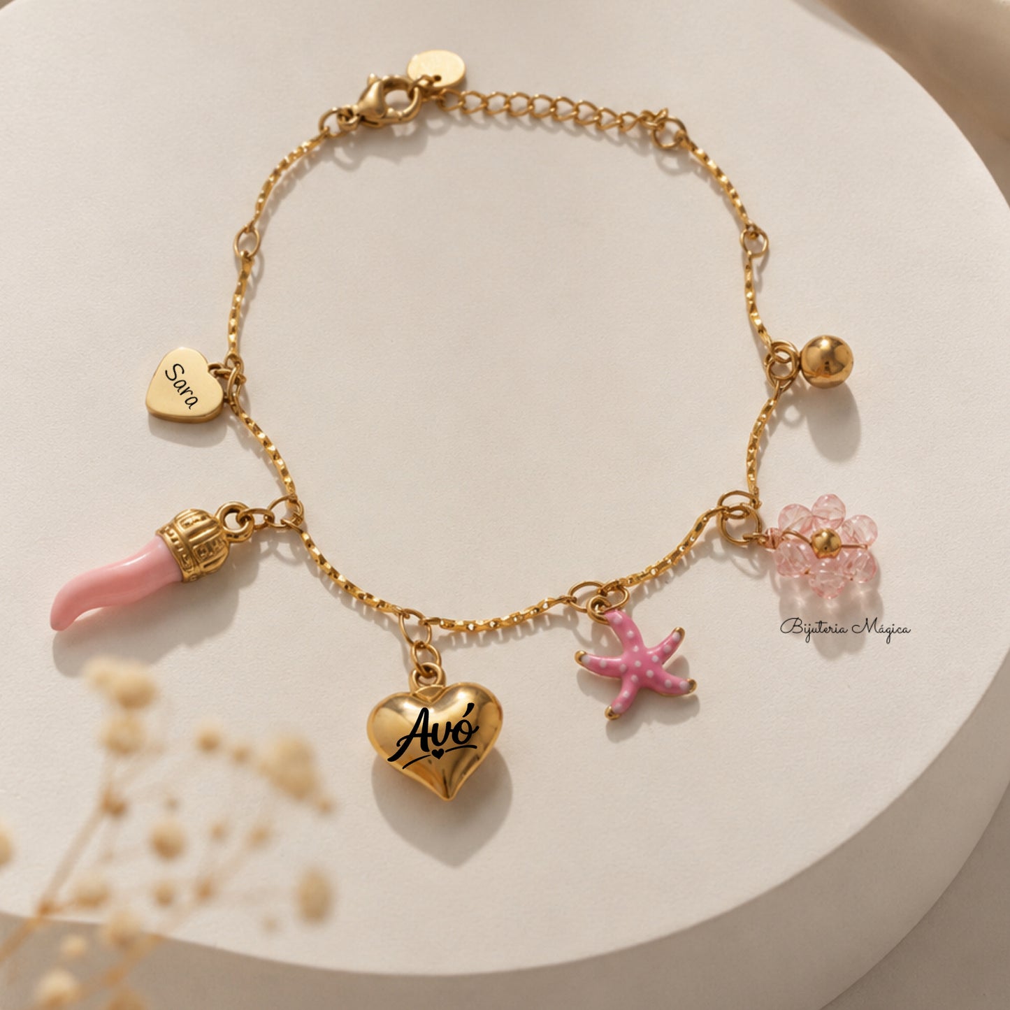 Pulseira Charms em Aço Personalizada para Avó