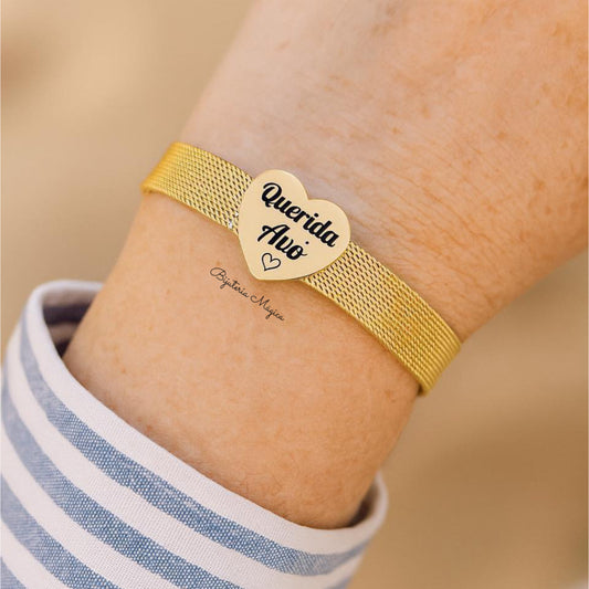 Pulseira Ajustável Querida Avó – Coração em Aço