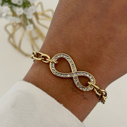 Pulseira Infinito com Zircónias em Aço Inoxidáve