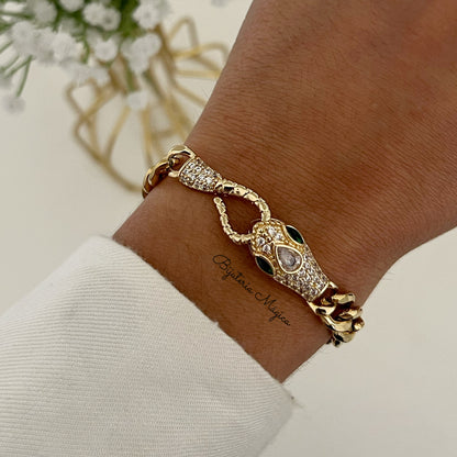 Pulseira Cobra com Zircónias em Aço Inoxidável