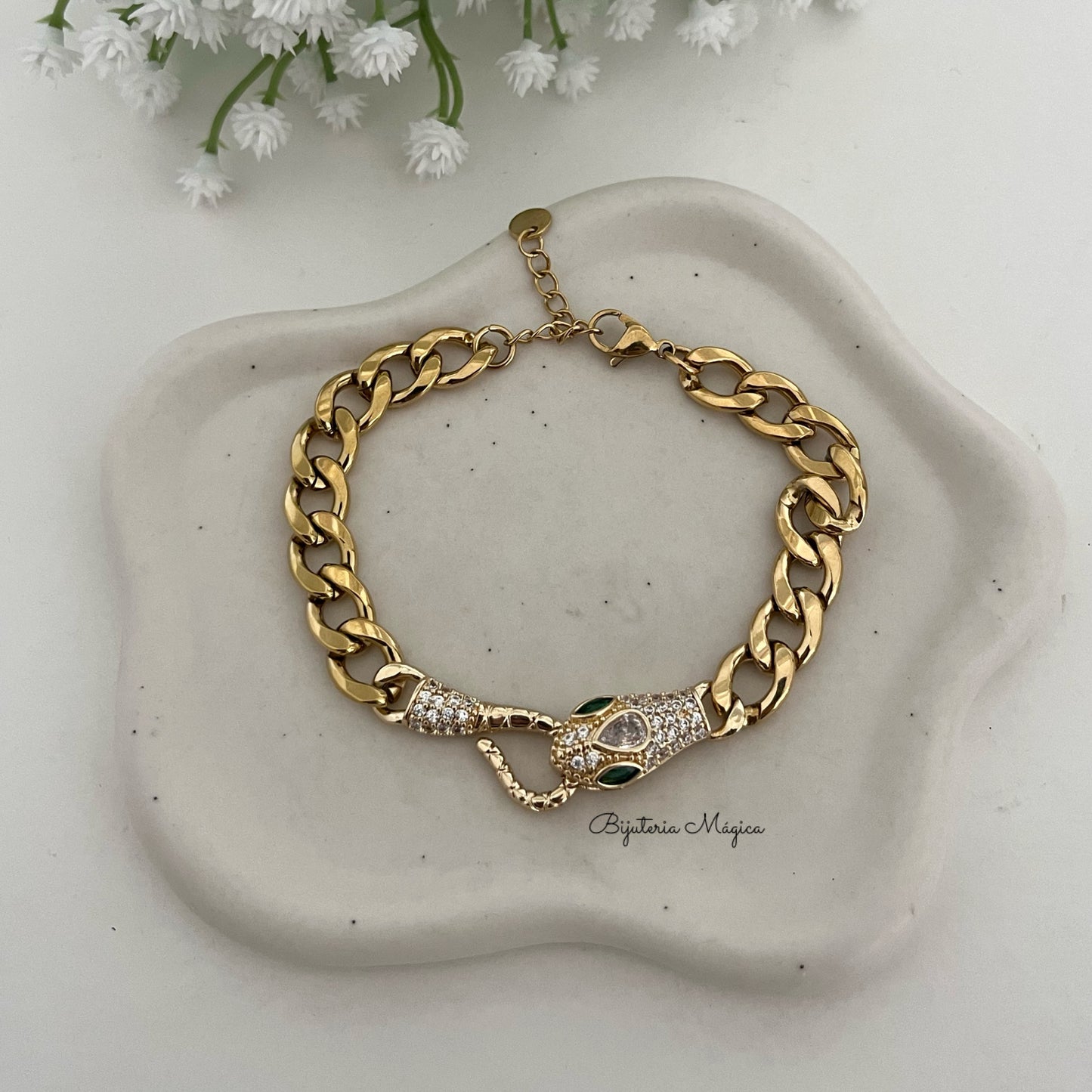 Pulseira Cobra com Zircónias em Aço Inoxidável
