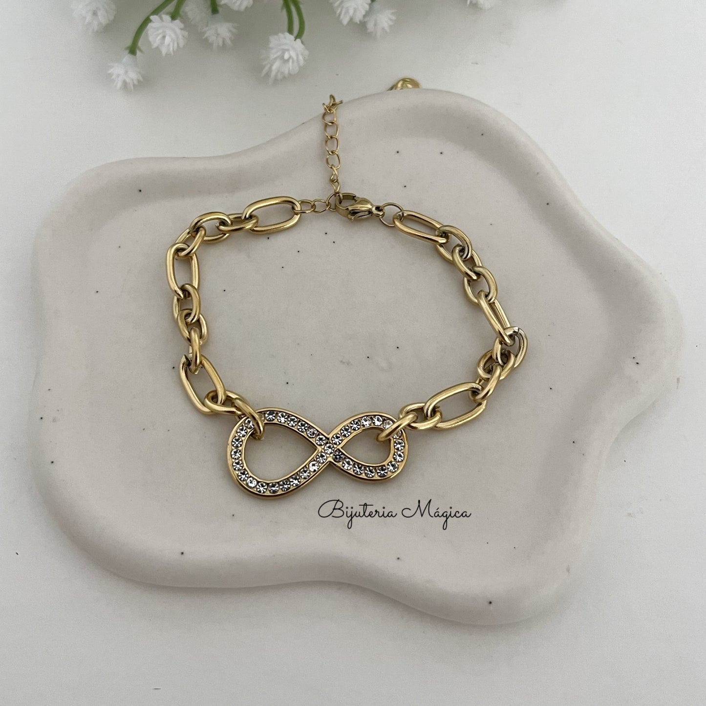 Pulseira Infinito com Zircónias em Aço Inoxidáve