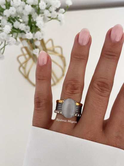 Cat Eye Gold Ring with Zircons