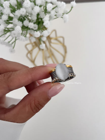 Cat Eye Gold Ring with Zircons