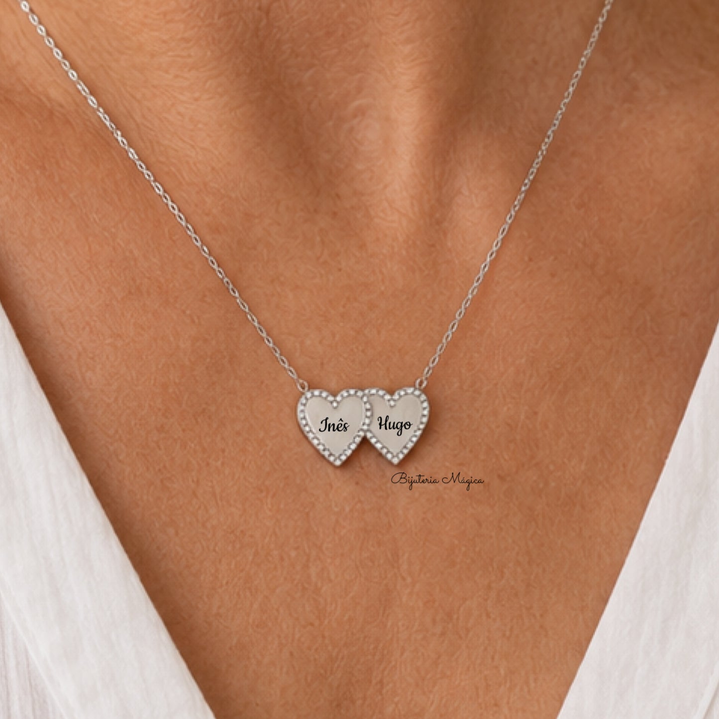 Colar Personalizado Dois Corações em Aço Inoxidável