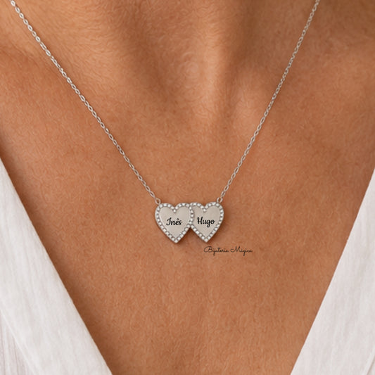 Colar Personalizado Dois Corações em Aço Inoxidável