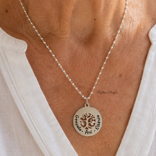 Colar Árvore da Vida Personalizado em Aço com Pérolas