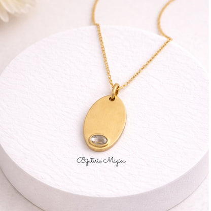 Colar Placa Dourada Brilho