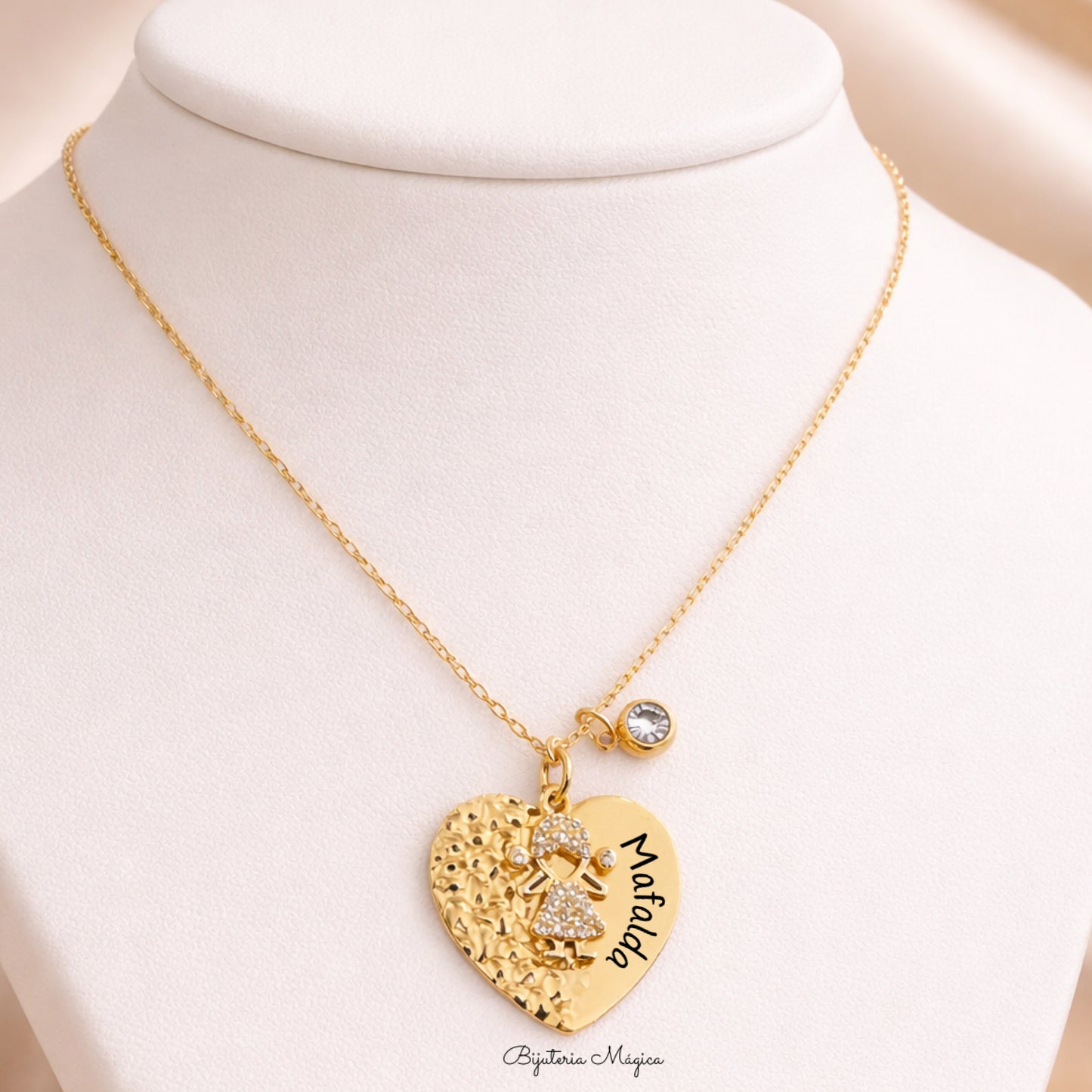 Colar Coração Personalizado Menina/Menino em Aço Dourado