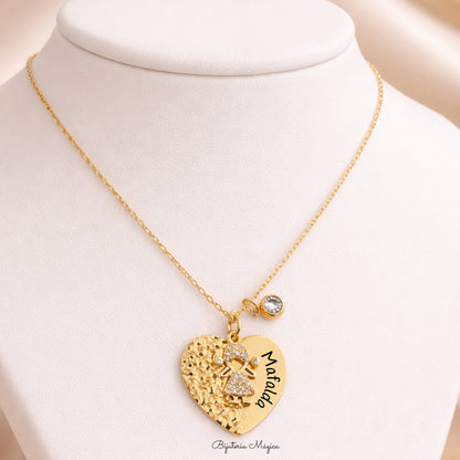 Colar Coração Personalizado Menina/Menino em Aço Dourado