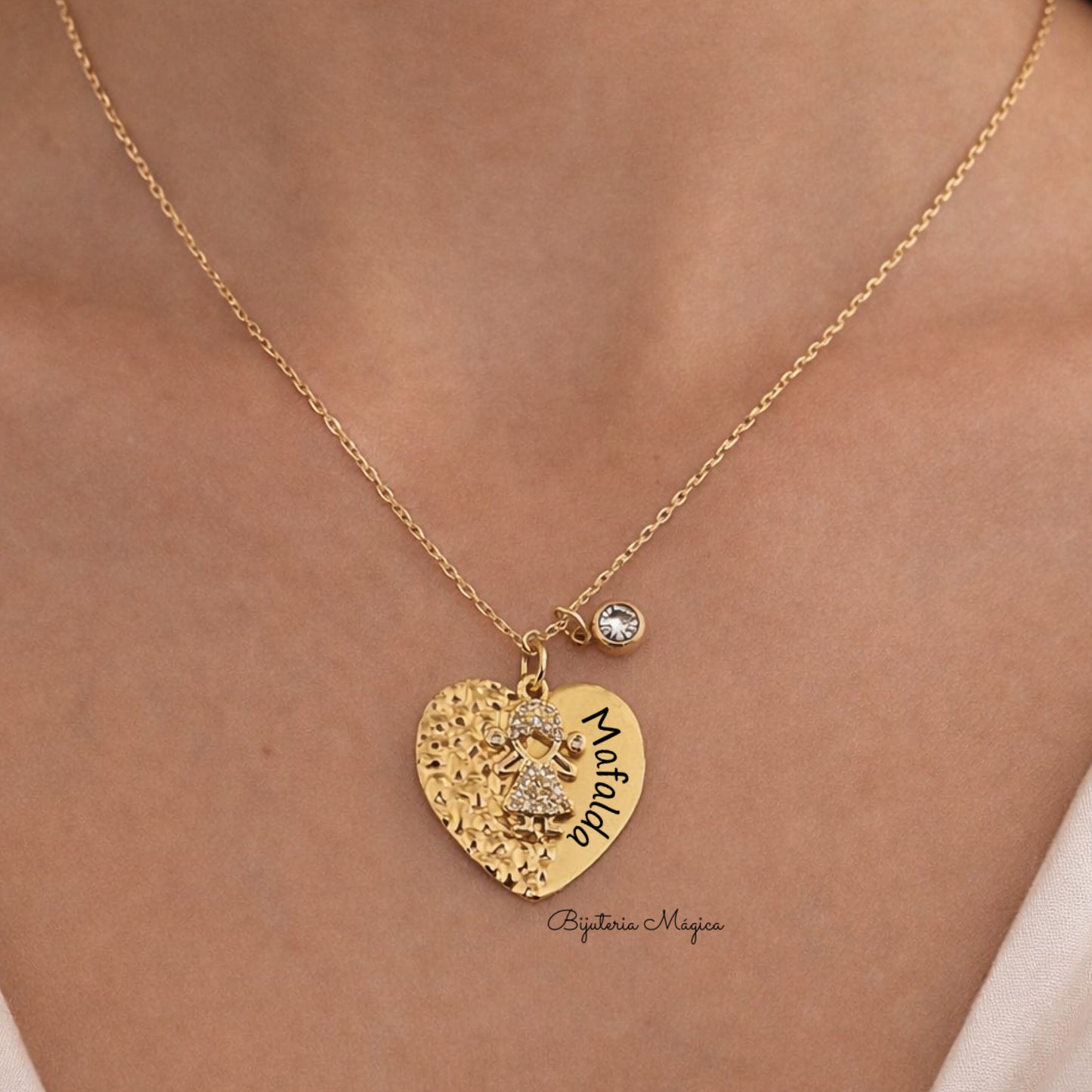 Colar Coração Personalizado Menina/Menino em Aço Dourado