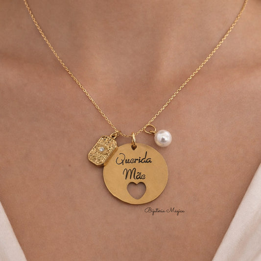 Colar Querida Mãe em Aço Dourado