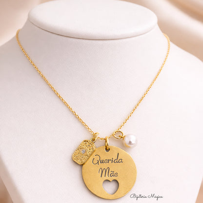 Colar Querida Mãe em Aço Dourado