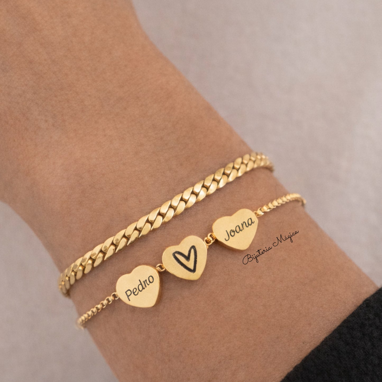 Pulseira Dupla Personalizada com Corações em Aço