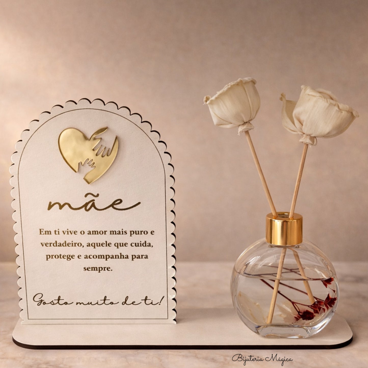 Placa Decorativa Mãe com Difusor Aromático Flores e Baunilha