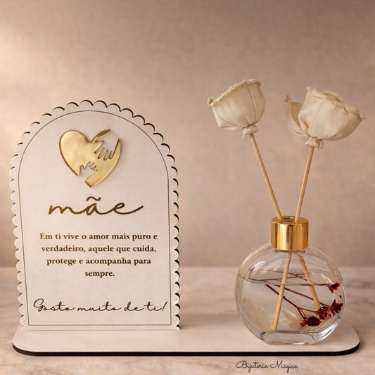 Placa Decorativa Mãe com Difusor Aromático Flores e Baunilha