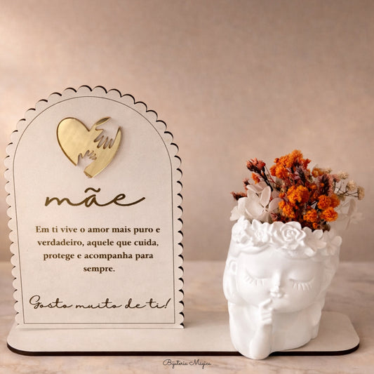 Placa Decorativa Mãe com Vaso Menina Floral 🌸