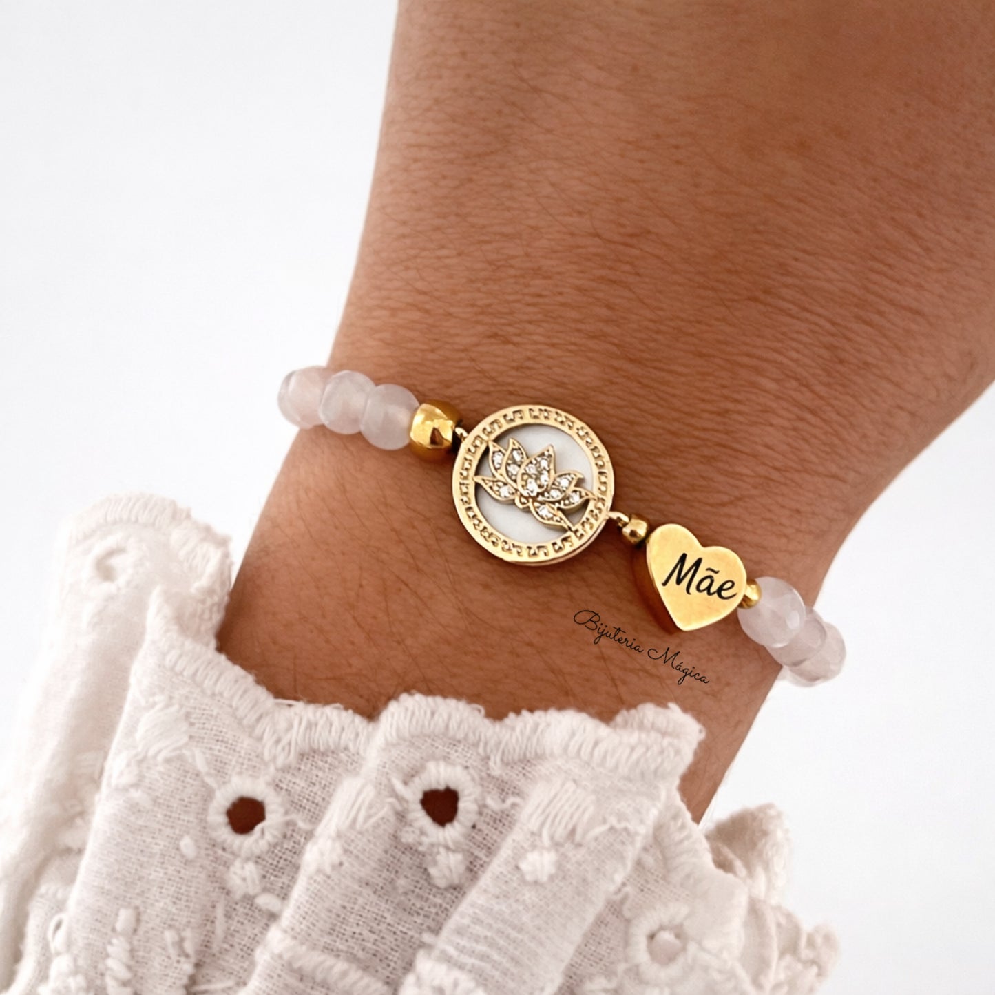 Pulseira Elástica Flor de Lótus com Coração Personalizado