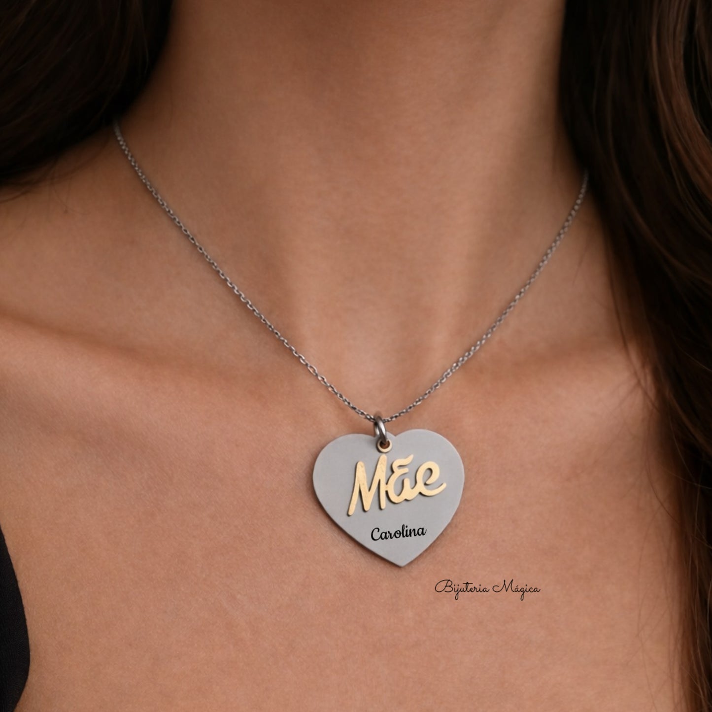 Colar Coração “Mãe” Personalizado 25mm em Aço Inoxidável