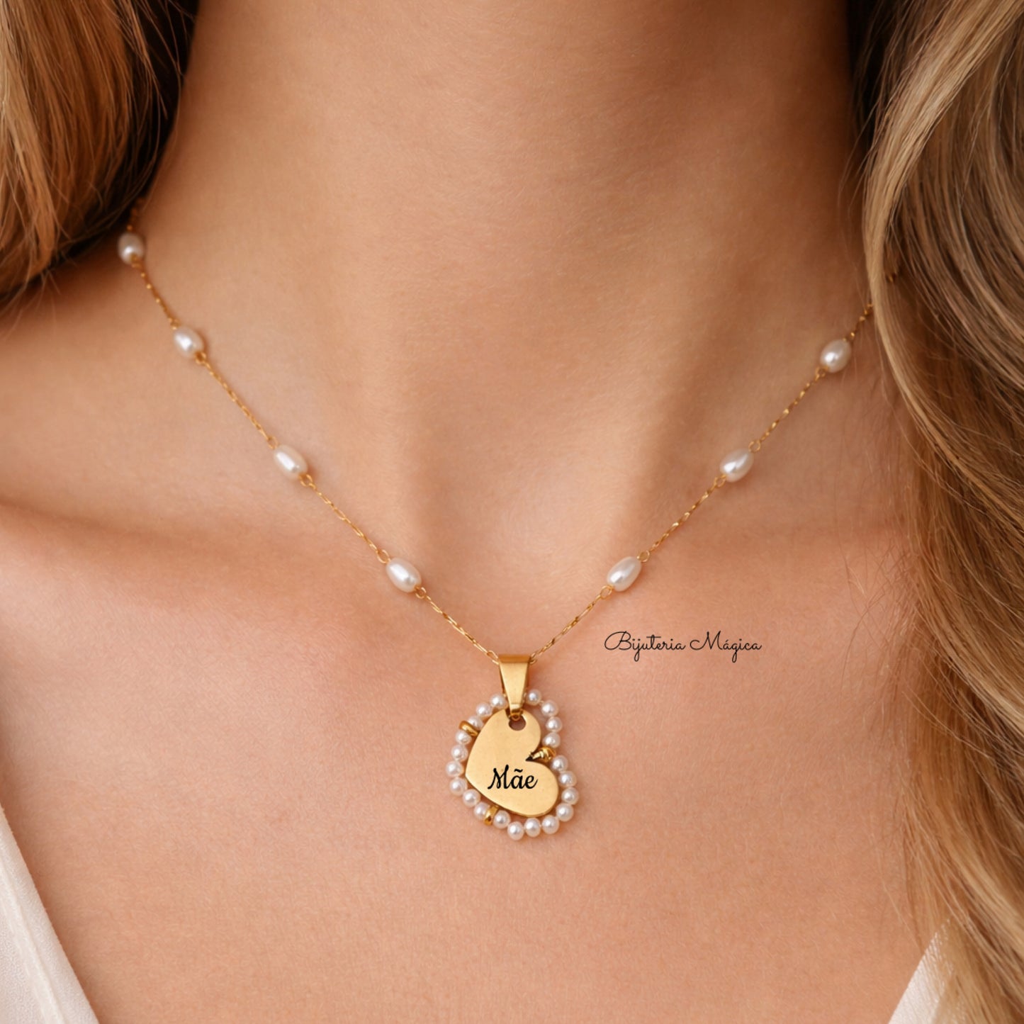 Colar Coração “Mãe” Personalizado em Aço Inoxidável