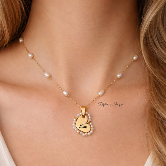 Colar Coração “Mãe” Personalizado em Aço Inoxidável