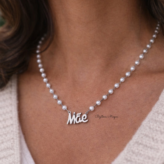 Colar “Mãe” com Pérolas em Aço Inoxidável