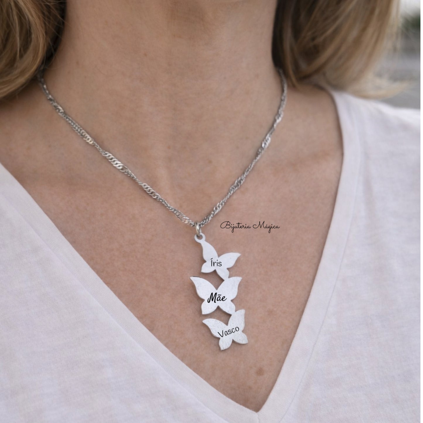 Colar Borboletas Personalizado Mãe