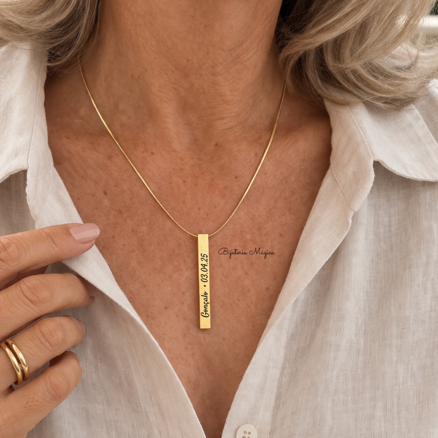 Colar Barra Dourada Personalizada em Aço